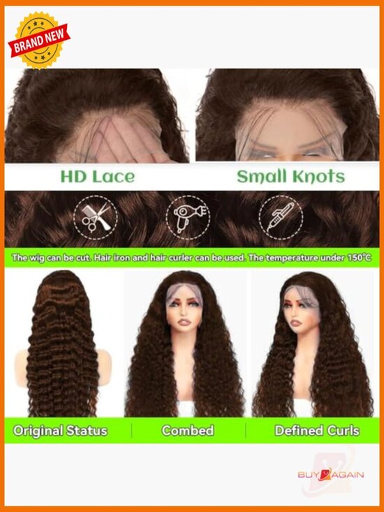 13x6 Lace Front Wig Human Hair Deep Wave Curly 200% Density Glueless 24 Inch main image 5